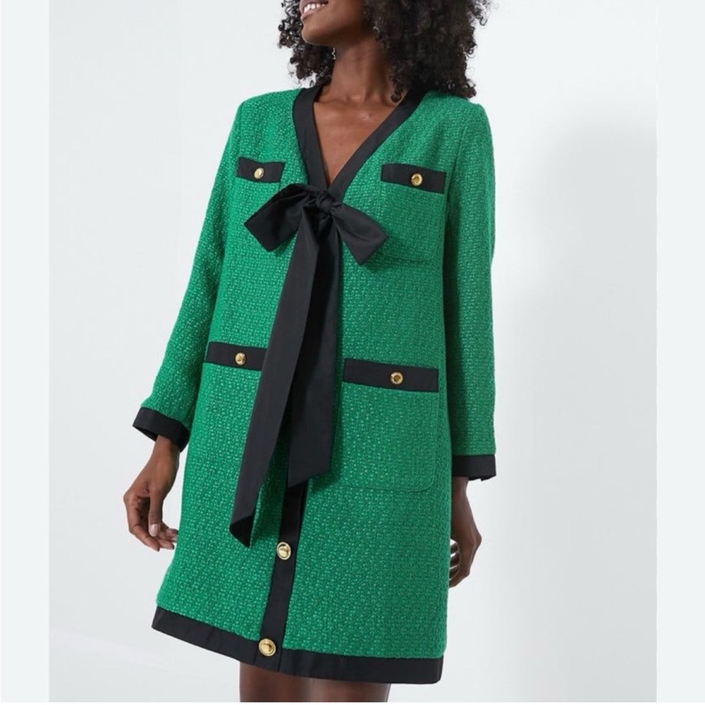 Pomander Place Green Coco Tweed Bow Dress